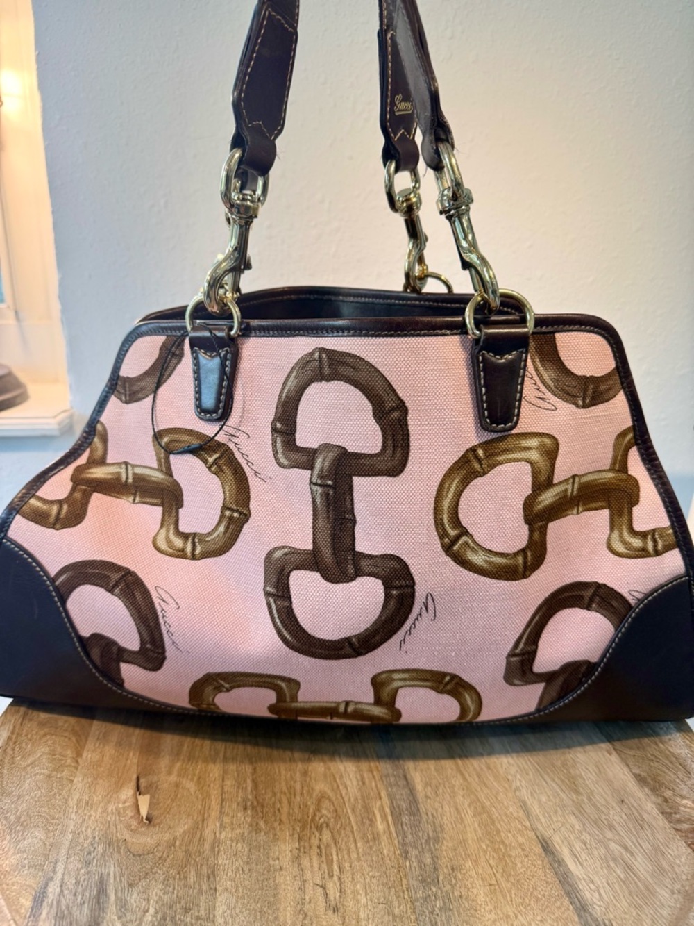 Authentic Gucci Pink Horsebit Bamboo Printed Jackie O Bouvier Shoulder Bag - Picture 3 of 16